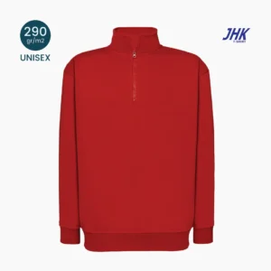 Fronte della felpa rossa uomo JHK 290 gr/m² con mezza zip e senza cappuccio