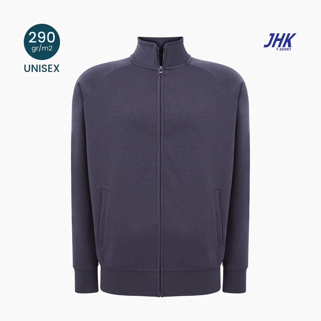 Fronte della felpa senza cappuccio con zip intera uomo JHK 290 g/m² con zip intera e collo alto