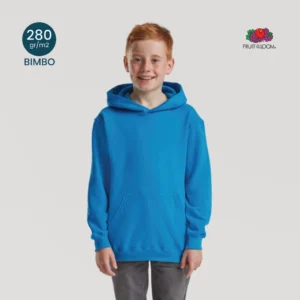 Felpa cappuccio e tascone bambino Fruit of the Loom 280 g/m² vista frontale per stampa logo scuola.