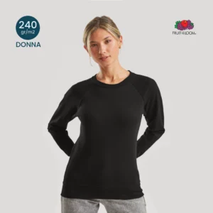 Felpa sgarzata donna Fruit of the Loom 240g leggera, vista frontale per abbigliamento promozionale