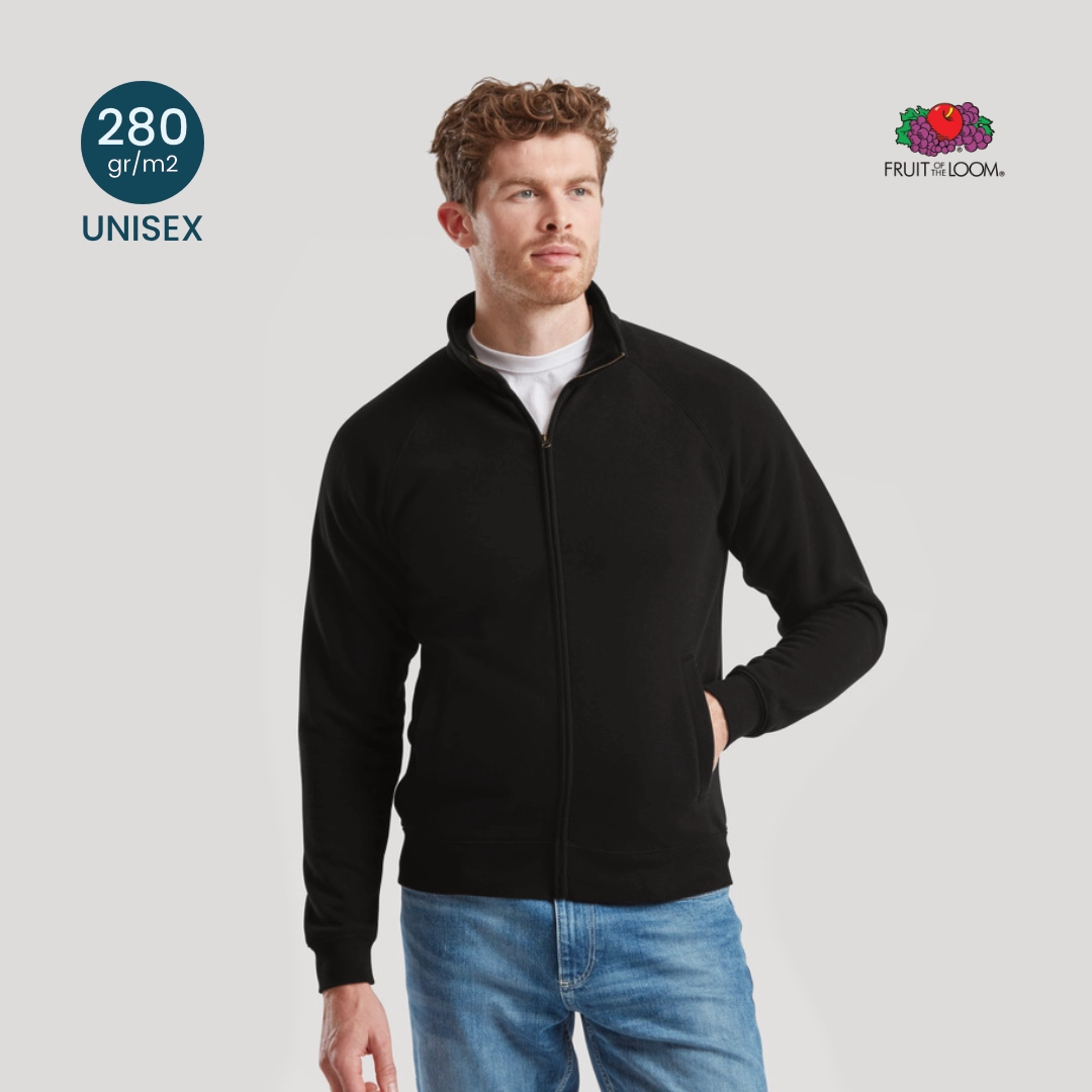 Felpa con zip intera unisex Fruit of the Loom 280g senza cappuccio, vista fronte per divisa professionale