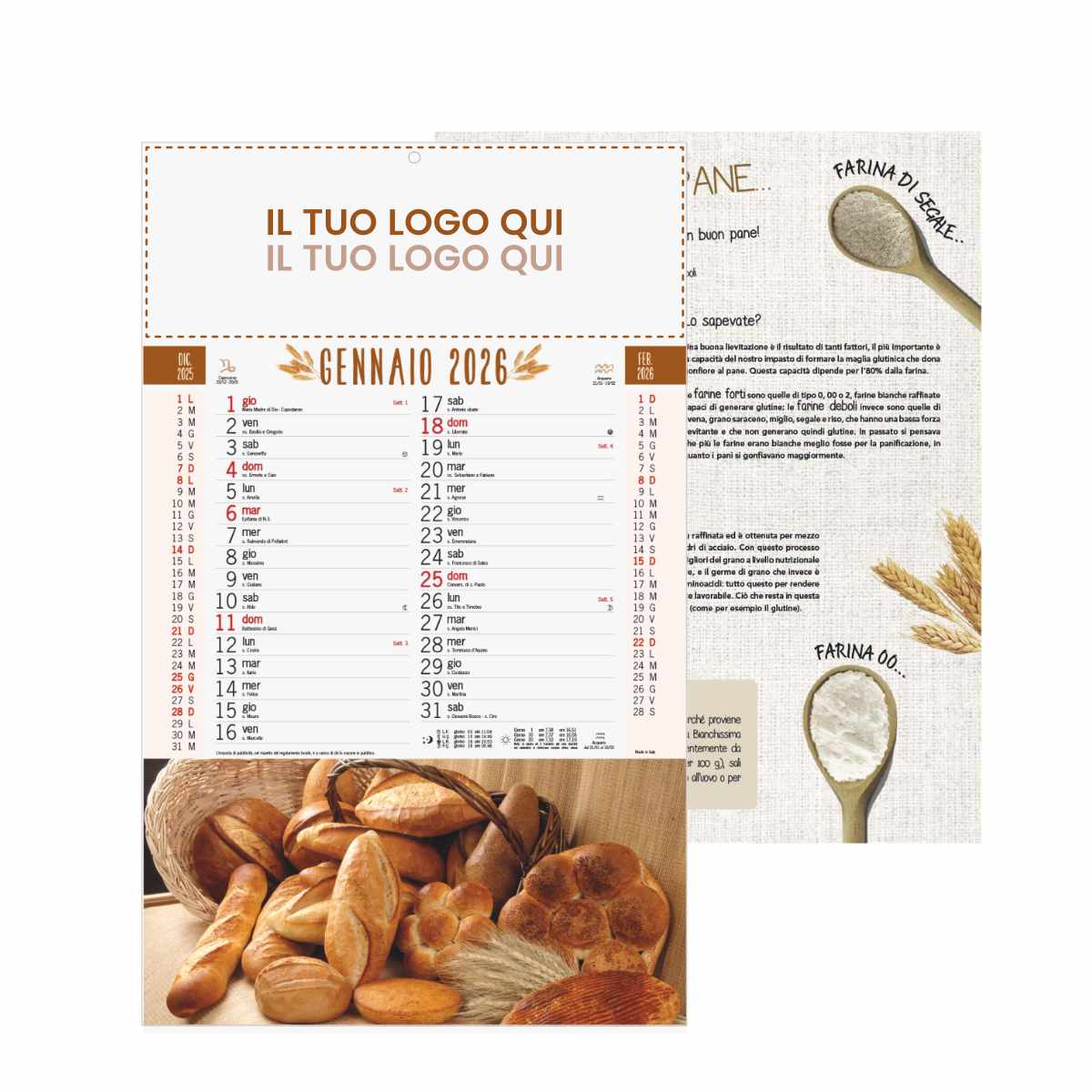 calendario con immagini pane personalizzato