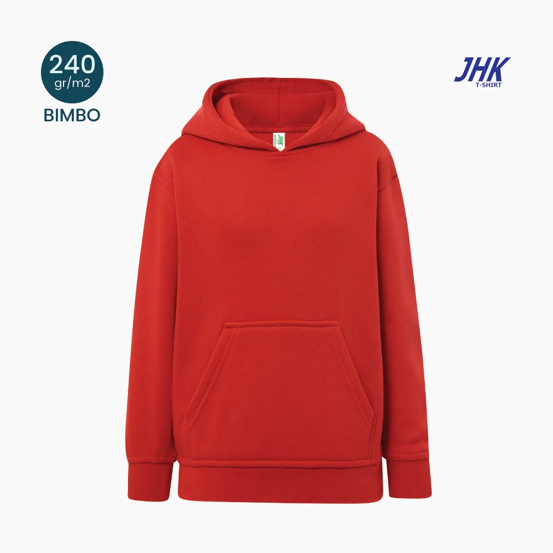 Felpa bambino JHK 240 g/m² con cappuccio e tascone, vista frontale