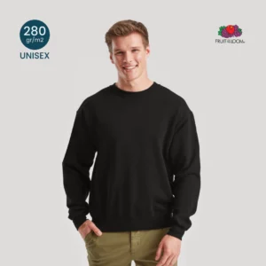 Felpa girocollo unisex Fruit of the Loom 280g vista frontale, classica divisa da lavoro personalizzabile.