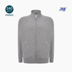 Fronte della felpa senza cappuccio con zip intera unisex 240 gr JHK