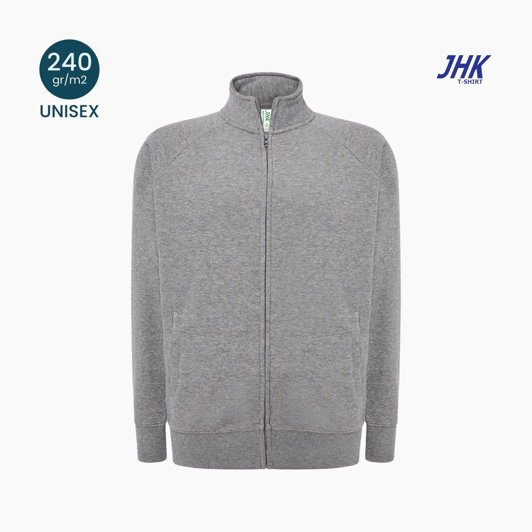 Fronte della felpa senza cappuccio con zip intera unisex 240 gr JHK