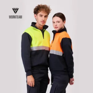 felpa bicolore alta visibilità con banda rifrangente e mezza zip