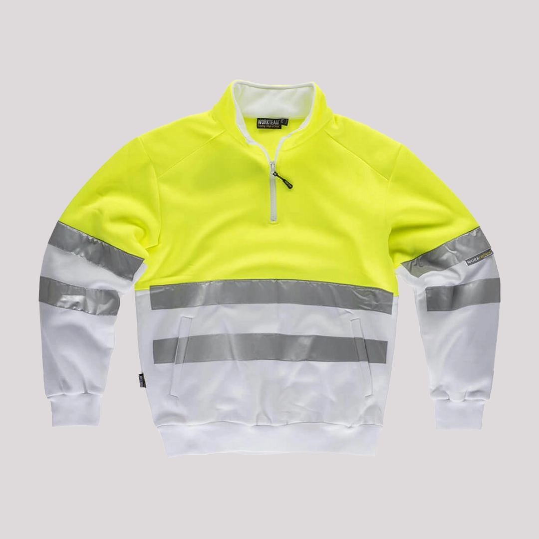Felpa alta visibilità con mezza zip con bande rifrangenti 280 g/m² Workteam Felpa alta visibilità con mezza zip con bande rifrangenti 280 g/m² Workteam