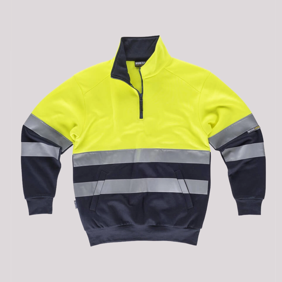 Felpa alta visibilità con mezza zip con bande rifrangenti 280 g/m² Workteam Felpa alta visibilità con mezza zip con bande rifrangenti 280 g/m² Workteam
