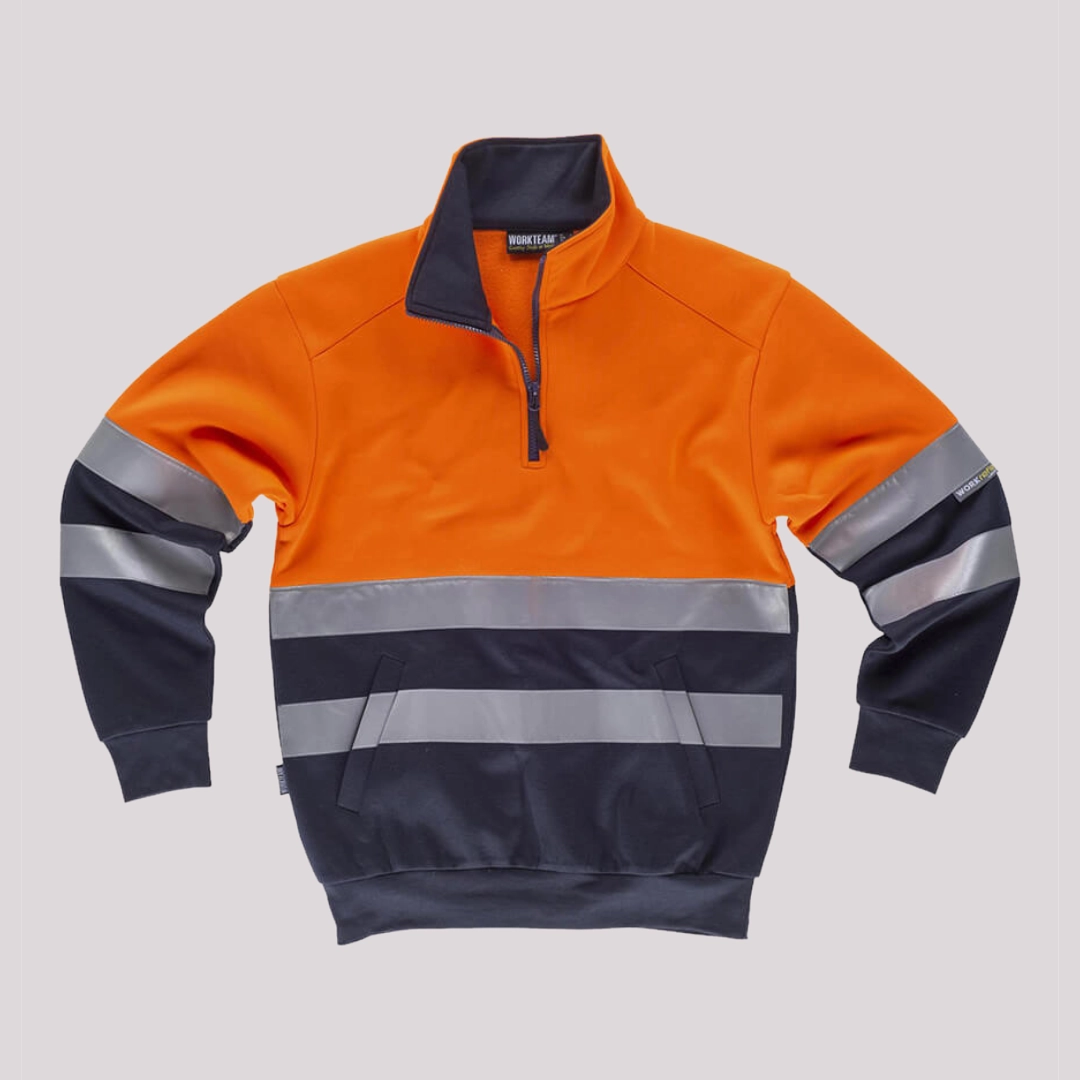Felpa alta visibilità con mezza zip con bande rifrangenti 280 g/m² Workteam Felpa alta visibilità con mezza zip con bande rifrangenti 280 g/m² Workteam