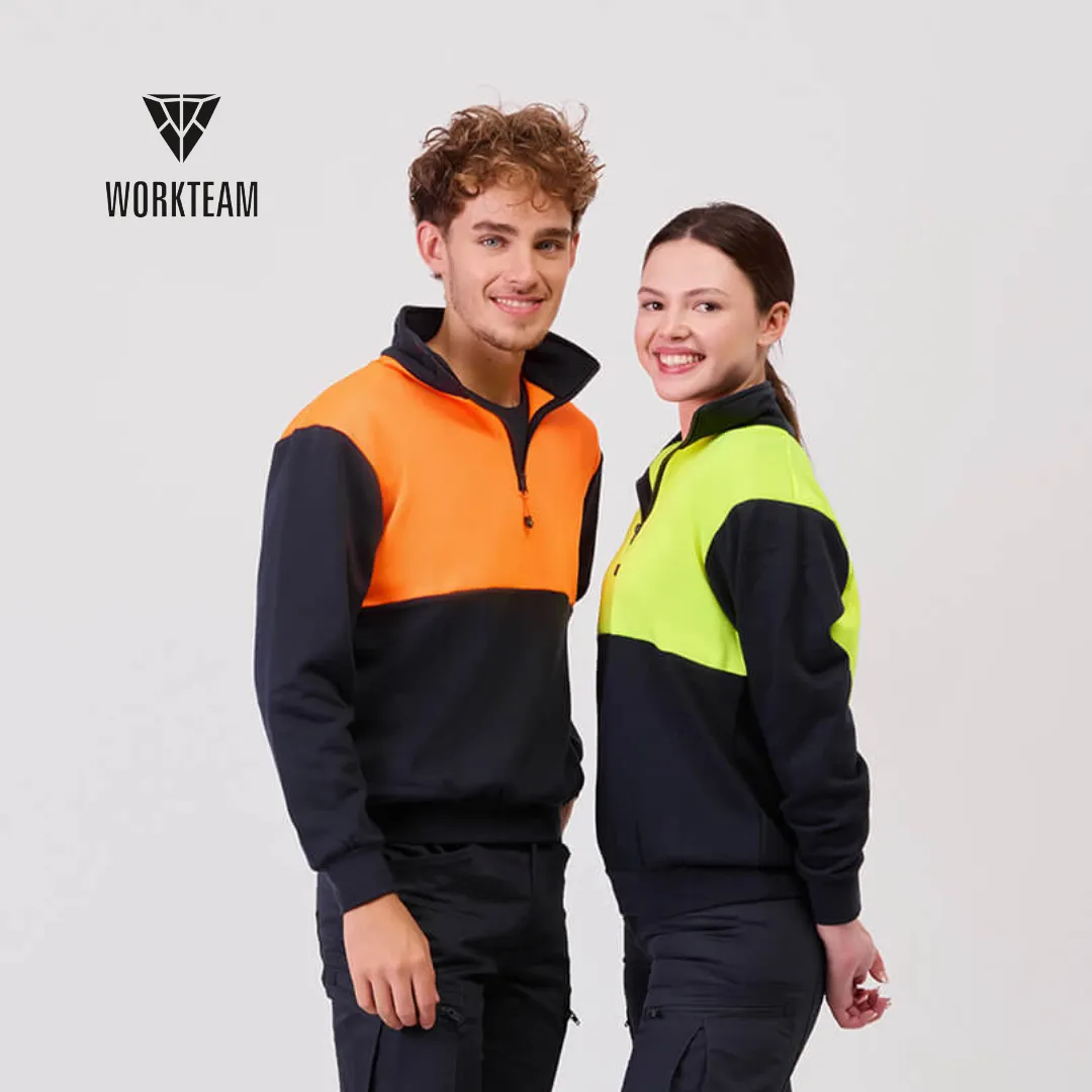 Felpa da lavoro bicolore alta visibilità con mezza zip
