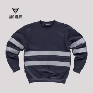 felpa girocollo con bande rifrangenti blu navy