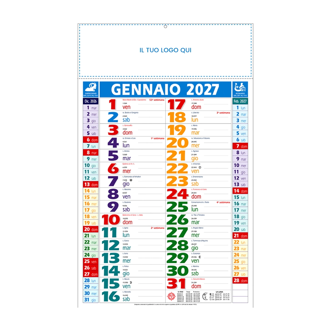 Calendario da parete mensile multicolore 2027